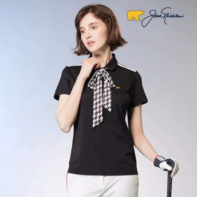 【Jack Nicklaus 金熊】GOLF女款吸濕排汗彈性領帶造型POLO衫/高爾夫球衫(黑色)