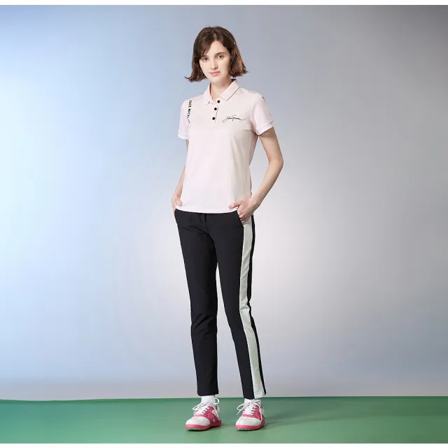 【Jack Nicklaus 金熊】GOLF女款吸濕排汗彈性英文印花POLO衫/高爾夫球衫(粉色)