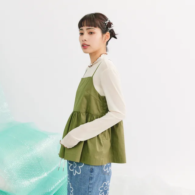 【Dailo】澎澎感抽皺細肩帶無袖上衣(綠/魅力商品)