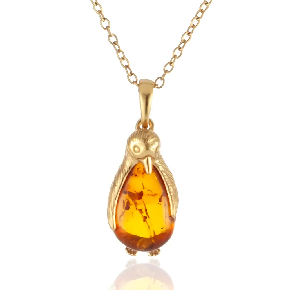 【Woogie武吉珠寶】琥珀蜜蠟設計師創作花珀項鍊(企鵝24mm)