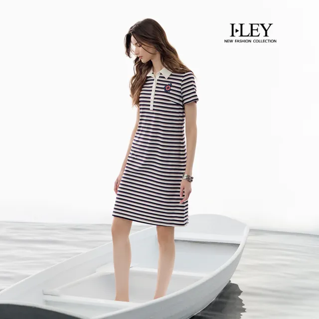 【ILEY 伊蕾】水手條紋POLO領縲縈洋裝(白；M-2L；1252027713)（其他規格）