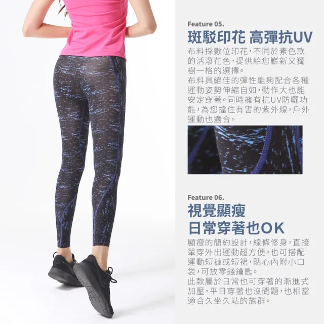 【FREEZONE】現貨 斑駁印花緊身壓力長褲 女款-FZ100型(吸排高彈力機能壓縮/日著瑜珈運動/慢跑登山/健身)