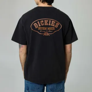 【Dickies】男女款黑色重磅純棉背部圖案印花設計休閒短袖T恤｜DK0A87R6BLK