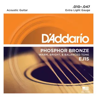 【D’Addario】民謠吉他弦 EJ15 Phosphor Bronze 磷青銅 010 047(原廠公司貨 商品保固有保障)
