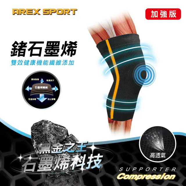 【AREXSPORT】運動護膝 登山護膝 鍺石墨烯 高彈機能 3D包覆單支 / 加大碼 短護膝   護具(防捲支撐膠條)