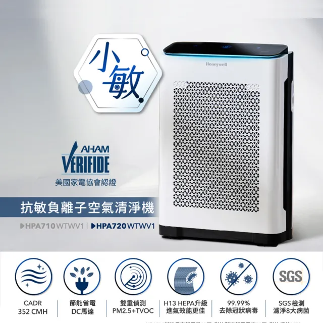 【美國Honeywell】抗敏負離子空氣清淨機HPA-720WTWV1(適用8-16坪｜小敏★PM2.5+TVOC自動偵測)