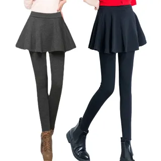 【QIDINA】2入-質感加厚顯瘦百搭假長版傘擺遮屁裙-J(襯裙子女 內搭褲子女 長褲女 假兩件褲裙)