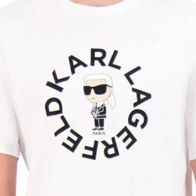 【KARL LAGERFELD 卡爾】NFT IKONIK絨布圓圈LOGO短袖男T恤 白(原廠公司貨)