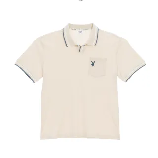 【PLAYBOY】V領配色羅紋POLO衫(灰奶茶色)