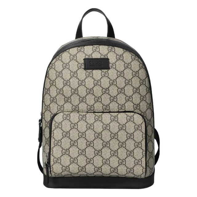 【GUCCI 古馳】779869經典GG LOGO拚色帆布雙肩後背包(黑色)