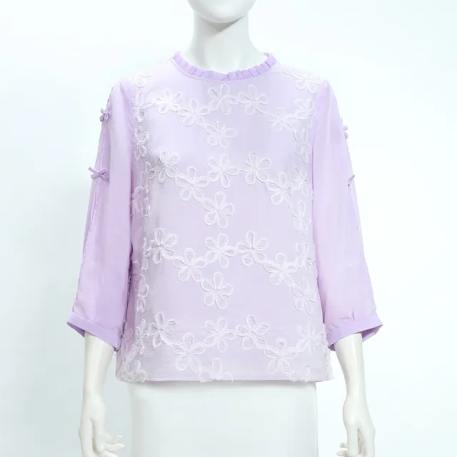 【ILEY 伊蕾】甜美立體花卉拼接雪紡上衣(淺紫；M-XL；1251071101)