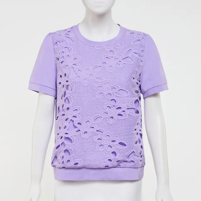 【ILEY 伊蕾】縷空蕾絲刺繡棉質上衣(淺紫；M-XL；1252261203)