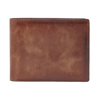 【FOSSIL】Derrick 棕色真皮帶翻轉證件格RFID皮夾 男 短夾ML3681200 (禮盒組附鐵盒)