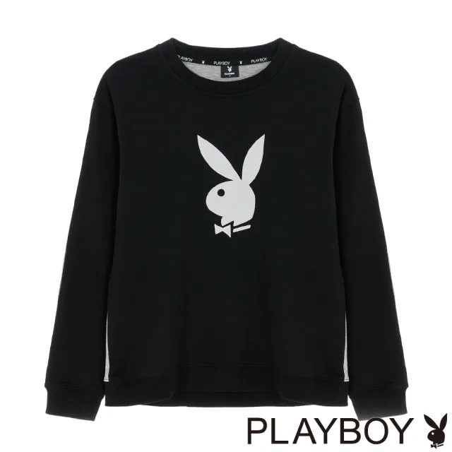 【PLAYBOY】經典拼接撞色圓領上衣(黑色)