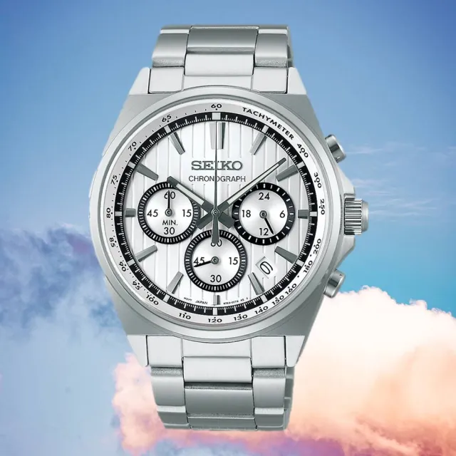 【SEIKO 精工】CS系列 條紋三眼計時碼錶男錶 白 41mm(SBTR031J.8T63-01T0S)