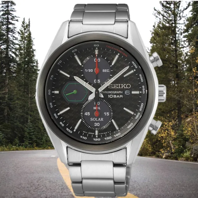 【SEIKO 精工】Criteria太陽能喬治亞羅設計三眼計時碼錶男錶 黑 41mm(SSC803P1.V176-0BH0D)