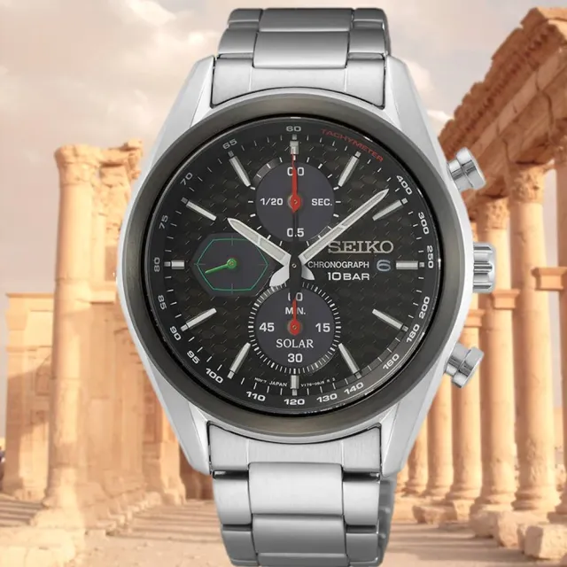 【SEIKO 精工】Criteria太陽能喬治亞羅設計三眼計時碼錶男錶 黑 41mm(SSC803P1.V176-0BH0D)