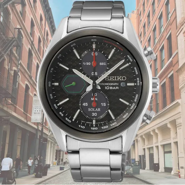 【SEIKO 精工】Criteria太陽能喬治亞羅設計三眼計時碼錶男錶 黑 41mm(SSC803P1.V176-0BH0D)