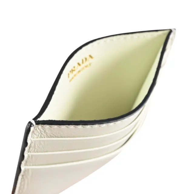 【PRADA 普拉達】簡約燙金LOGO皮革信用卡證件名片隨身卡夾(米白)