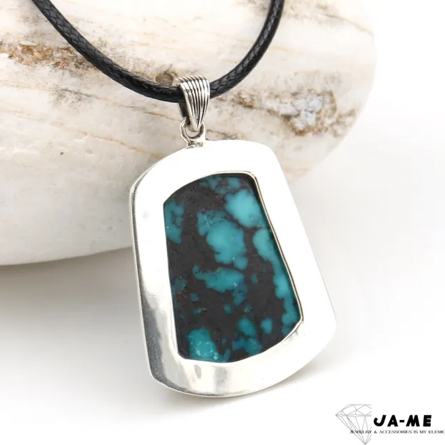 【JA-ME】天然綠松石土耳其石 高磁藍水草紋無事牌925純銀項鍊 11.5克(年終慶/雙12/聖誕節/現貨/僅此一件)