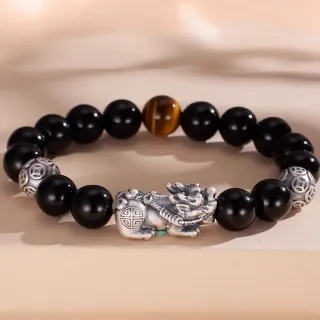 【KT DADA】水晶手串 純銀手鍊 貔貅手串 黑曜石 虎眼石 太陽石 保平安 招財納福 情侶手鍊 