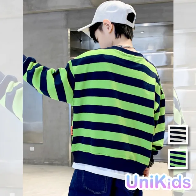 【UniKids】現貨 中大童裝長袖大學T恤 撞色條紋上衣 男大童裝女大童裝 VPWY22055(綠)