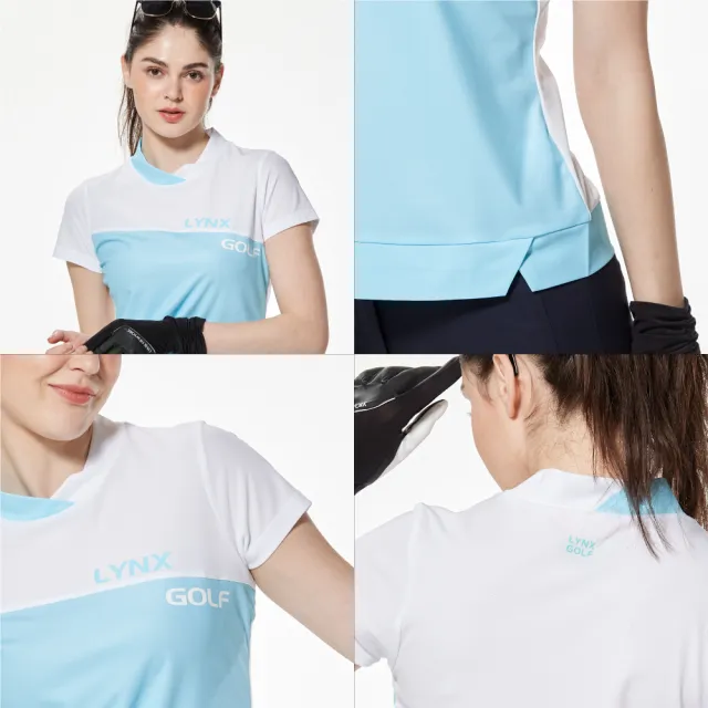 【Lynx Golf】首爾高桿風格！女款合身吸排抗UV機能網眼材質配布短袖圓領POLO衫/高爾夫球衫(二色)