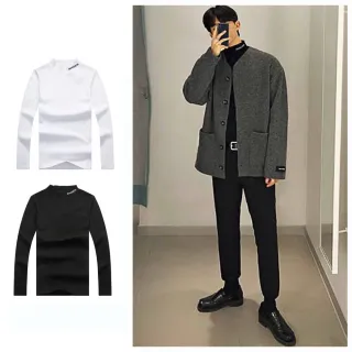 【Dition】商務立領電繡awesome長T 彈力長袖上衣(百搭 基本款 保暖)