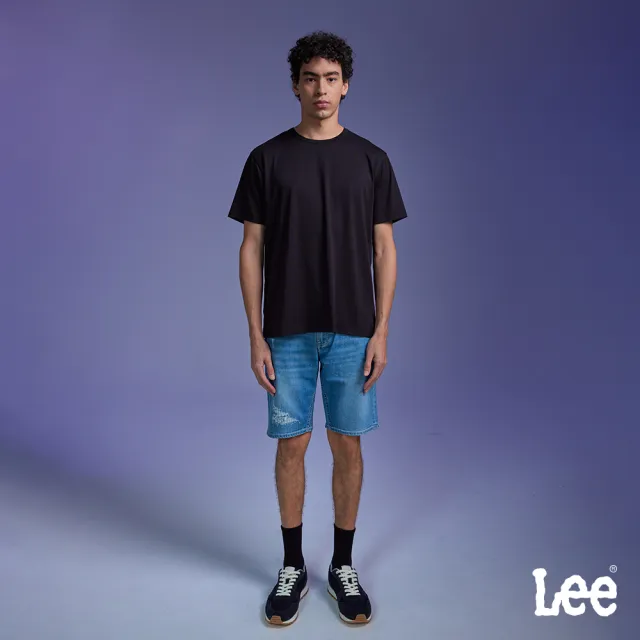 【Lee】男裝 牛仔短褲 / 涼感 902 刷破 中藍洗水(LB422007661)