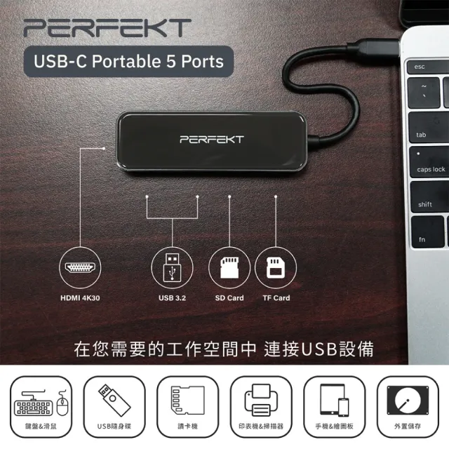 USB Type C 5合1 Hub 擴充集線器 讀卡機 3.2 HDMI 4K PT-64110