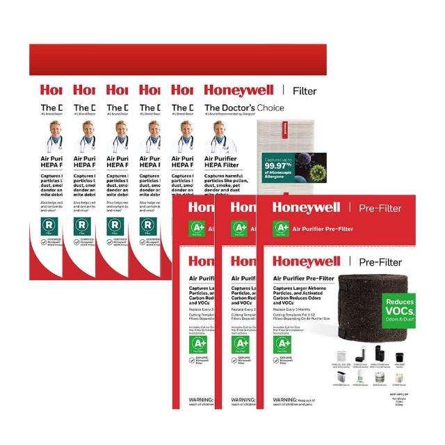  Honeywell HRF-R1V1 HEPA濾網專為HPA系列空氣清淨機設計，有效過濾99.97%微粒、灰塵、花粉與過敏原，提供潔淨空氣。組合包含6盒HEPA濾網HRF-R1V1與3盒活性碳濾網HRF-APP1，適用HPA-100、HPA-200、HPA-202、HPA-5150、HPA-5250機型。中國製造，高效HEPA技術確保最佳過濾效果，適閤家庭與辦公室使用，提升空氣品質。 