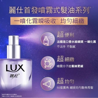 【LUX 麗仕】煥亮柔順修護噴霧式髮油80ml(雪松玫瑰/淡雅藍風鈴)