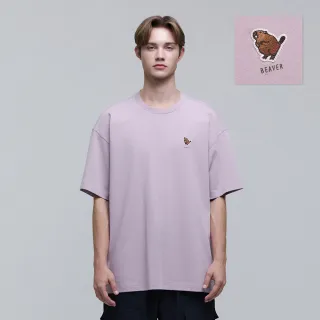 【國家地理服飾官方旗艦】男女同款 微寬鬆動物圖章T恤 - 藕色