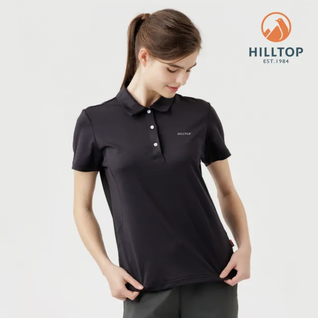 【Hilltop 山頂鳥】Polygiene抗菌抗UV吸濕快乾施華洛世奇燙鑽POLO衫 女款 黑｜PS14XFL1ECA0