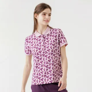 【Hilltop 山頂鳥】Polygiene抗菌抗UV吸濕快乾印花彈性POLO衫 女款 粉底紫花｜PS14XFL4ECFZ