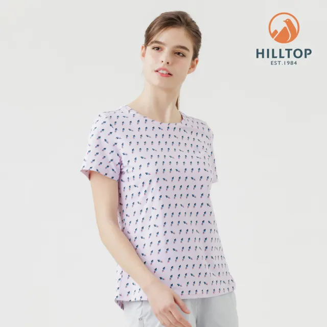 【Hilltop 山頂鳥】Polygiene抗菌抗UV吸濕快乾印花彈性T恤 女款 粉底小花｜PS04XFN3ECFZ