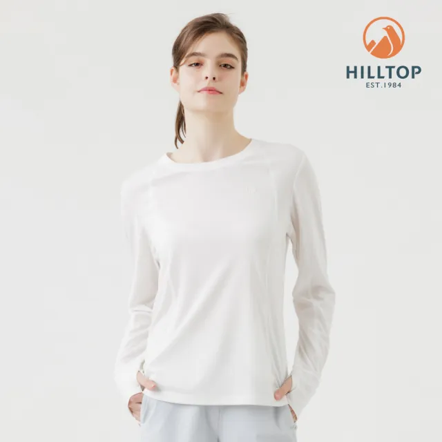【Hilltop 山頂鳥】POLARTEC抗菌吸濕快乾輕量長袖針織上衣 女款 白|PS15XF39ECB0