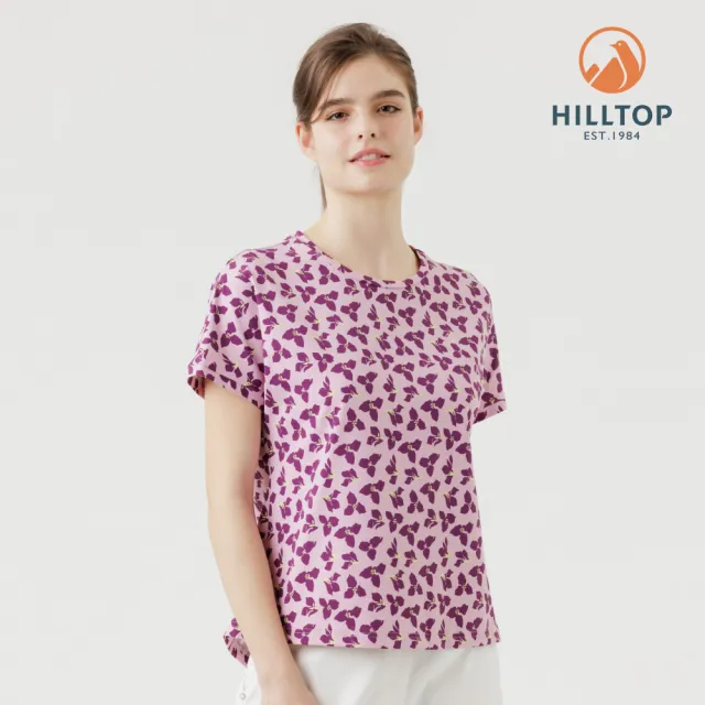 【Hilltop 山頂鳥】Polygiene抗菌抗UV吸濕快乾印花彈性T恤 女款 和風粉花|PS04XFN4ECFZ
