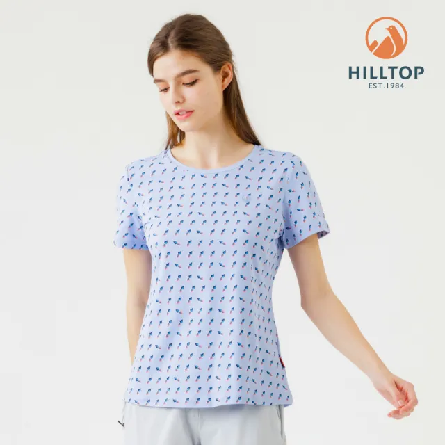 【Hilltop 山頂鳥】Polygiene抗菌抗UV吸濕快乾印花彈性T恤 女款 藍底小花｜PS04XFN3ECEZ
