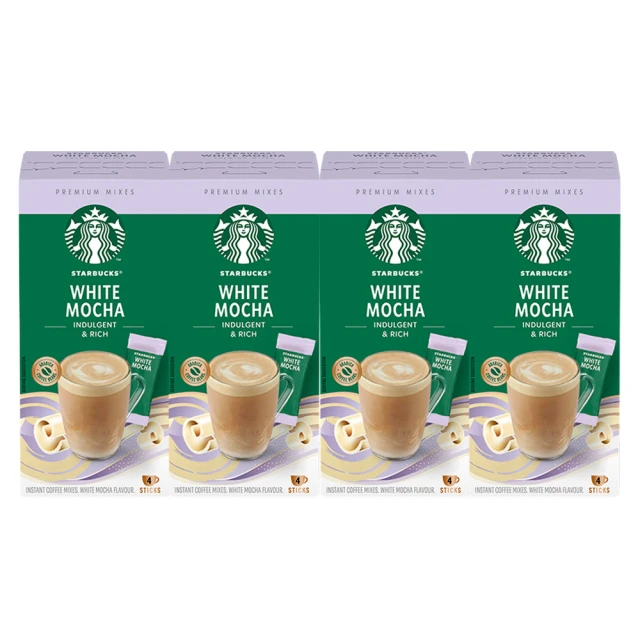 即期品【STARBUCKS 星巴克】特選系列-即溶咖啡4盒組(白雪摩卡/焦糖/香草/摩卡；共16入)