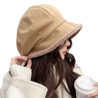 【89 zone】法式氣質休閒羊羔毛護耳盆帽 漁夫帽 針織帽 毛線帽 防風帽 貝雷帽 八角帽(黑/米/卡其/駝)