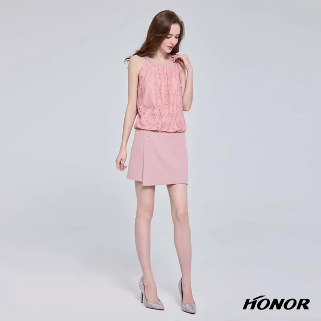 【HONOR 山形屋】出清品 浪漫緹花釦飾裁剪綁帶無袖洋裝-粉(限定出清)