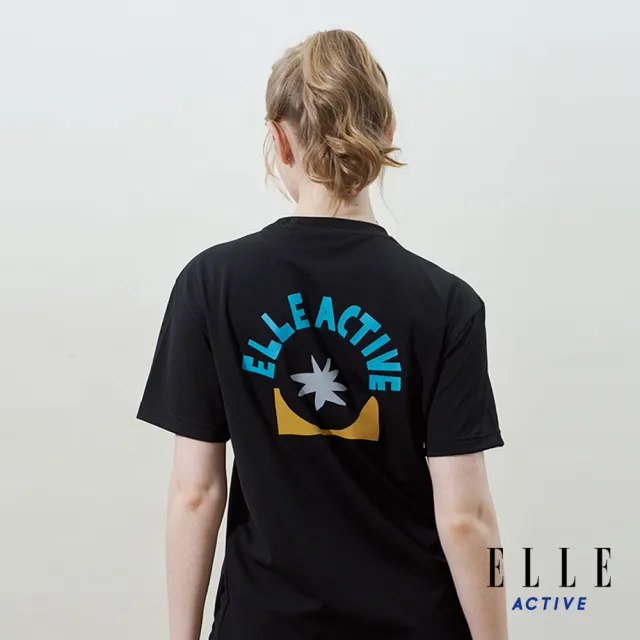 【ELLE ACTIVE】女款 寬鬆版印花圓領短袖T恤-黑色(EA25S2F1602-99)