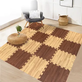 【MOMOTARO 桃太郎地墊】台灣製經典日式風加厚1CM耐磨30CM拼花木紋巧拼地墊-4色可選-附邊條(64片/約1.8坪)