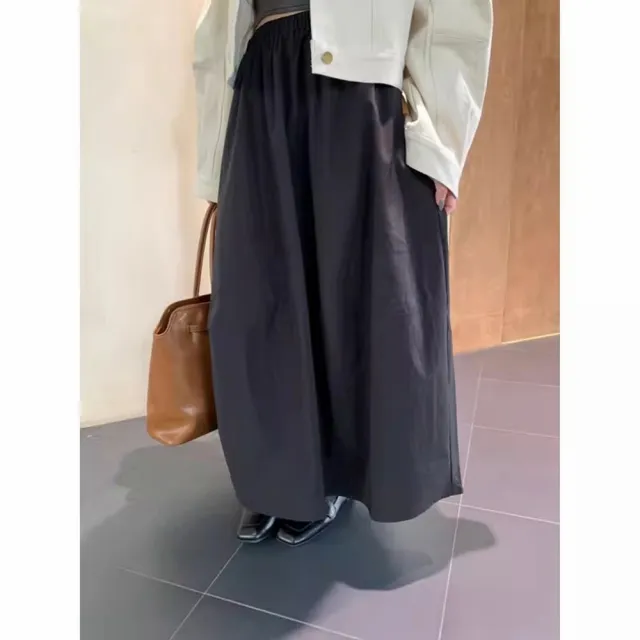 【米蘭精品】現貨+預購 女半身裙A字裙網紗裙中長裙百褶裙子大碼洋裝休閒大尺碼女裝(韓系簡約通勤3色74km57)