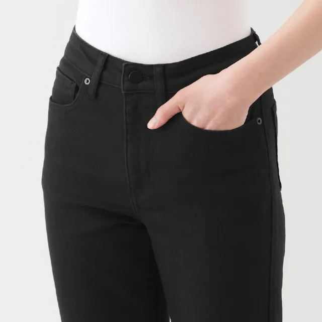 【MUJI 無印良品】女彈性丹寧合身直筒褲 黑色