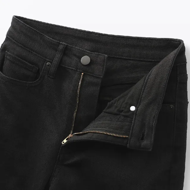 【MUJI 無印良品】女彈性丹寧合身直筒褲 黑色