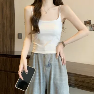 【D.studio】韓版美背細肩背心(帶胸墊免穿內衣小可愛女裝衣服短版上衣 小背心夏天女裝運動背心內搭 V278)
