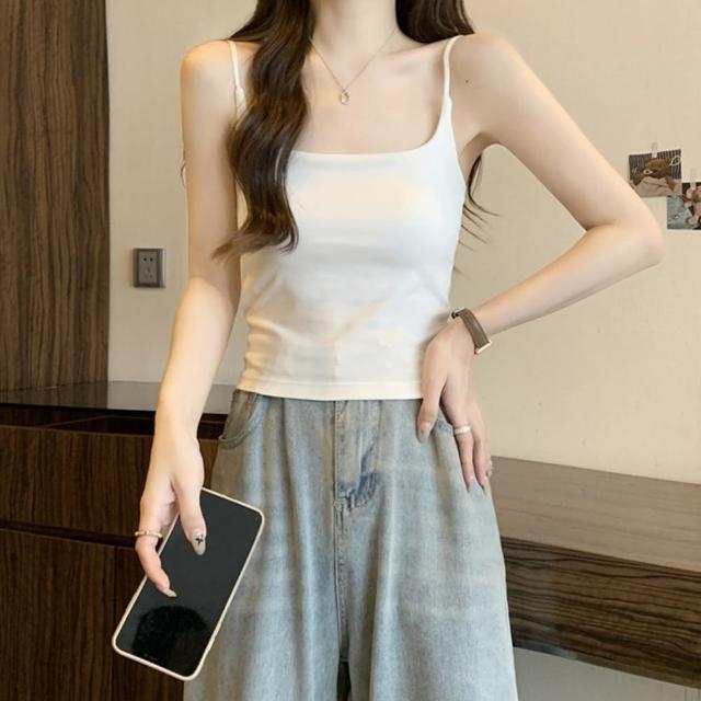 【D.studio】韓版美背細肩背心(帶胸墊免穿內衣小可愛女裝衣服短版上衣 小背心夏天女裝運動背心內搭 V278)
