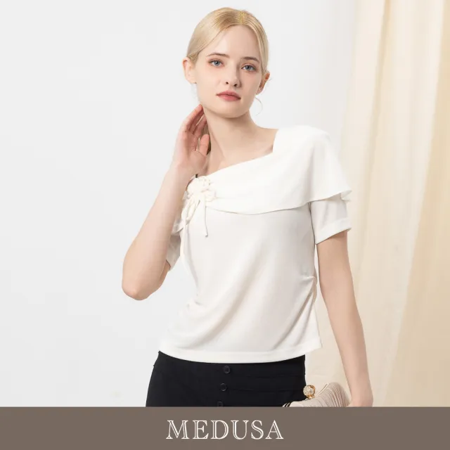 【MEDUSA 曼度莎】現貨-雅韻玫瑰抓褶蓋肩上衣 - 2色（M-XL）｜女上衣 優雅上衣 小禮服(601-33501)